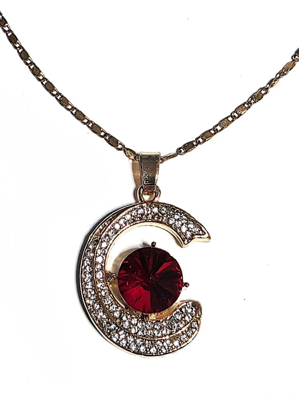 C rhinestone & faux ruby pendant necklace